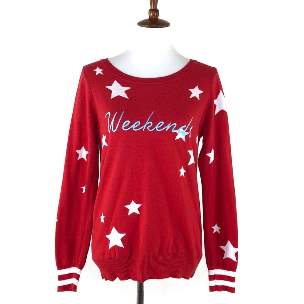 Chasor Red & White Stars Knit Crew Neck Sweater